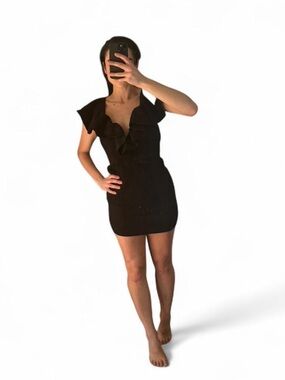 Women's Black Ruffle-Trim Bodycon Dress